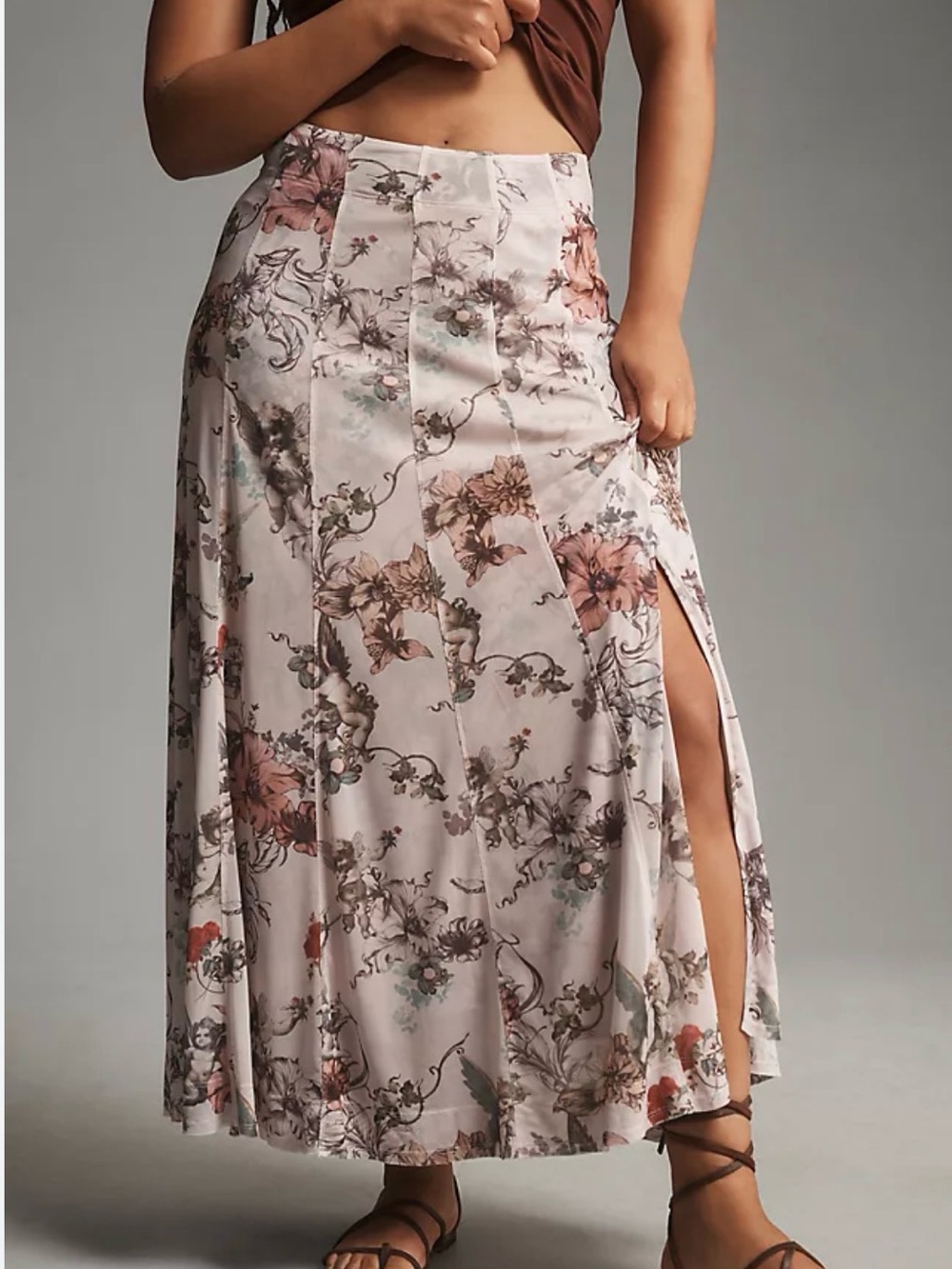 Pilcro Blush Floral Split Maxi Skirt
